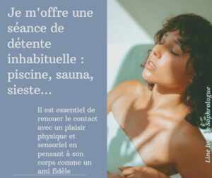 Une affiche promettant la detente via les sauna, les piscine et les sieste