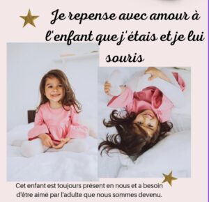 une affiche promettant le fait d'accepter son enfant interieur